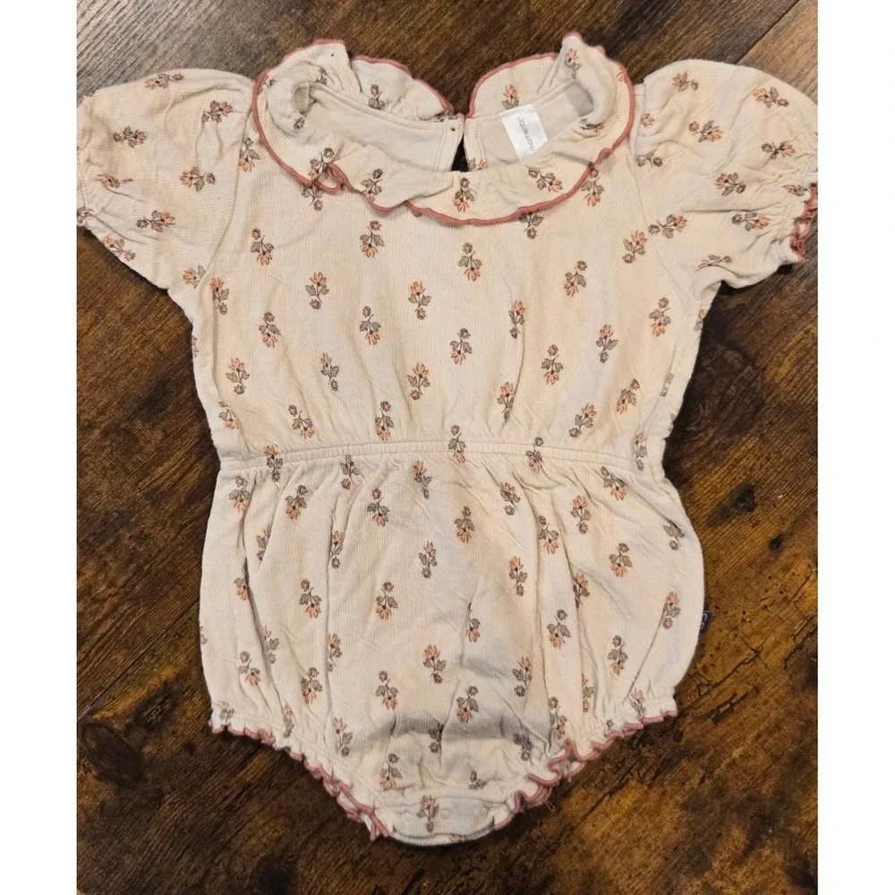 Modern Moments by Gerber Baby Girls Floral Ribbed Bubble‎ Romper Cream Pink 24M